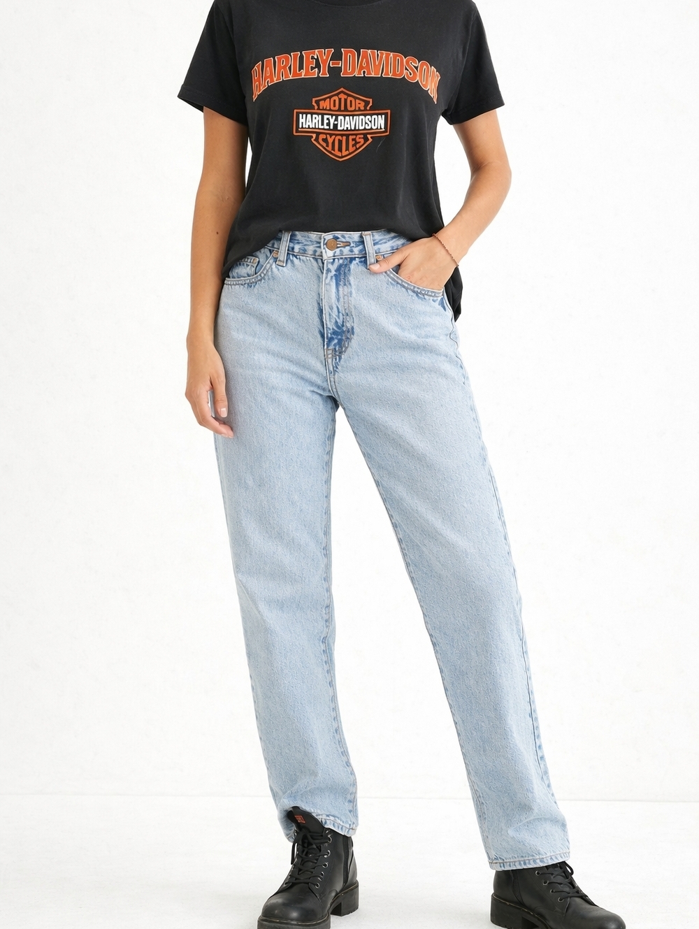 “Vintage Harley-Davidson Light Wash Jeans USA Made 12R Straight Leg”